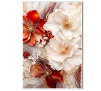 White and Red Peony Bouquet Canvas Wall Art Luxury Floral Botanical Art Print Abstract Flowers Poster Nordic Prints Abstract Indoor Decor for Home Offices Living Room Bedroom Dining Room farmhouse