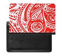 White And Red Tribal Pattern Passport Holder with 3 Card Slots, Portable PU Leather Travel Wallet, Slim Protective Cover for Passport, ID, Credit Cards
