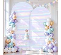 White and Silver Arch Backdrop Cover 7.2 and 6FT Colorful Rainbow Party Wedding Arch Covers Stretchy Backdrop Baby Shower Bridal Shower Photo Birthday Sequin Sparkly Arch Stand Cover Spandex