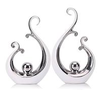 White and Silver Decor Ceramic Statue, Modern Abstract Art Luxury Centerpiece - White Silver Shelves Bookshelf&Dining Table Decorations, Versatile Coffee Table Tv Stand Home Decor and Gift Choice