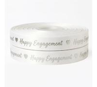 White and Silver Happy Wedding Engagement 2m x 22mm Ribbon for Cake Decoration Bows & Decorating Ideas for Present Gift Wrap Car Bows Toppers or Wrapping for Bags Box Balloon String Cards