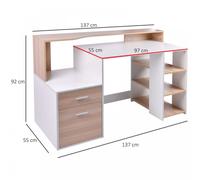 Zennor Galena Multi Level Computer Desk with Shelves & Storage - Oak/White, White