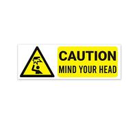 White and Yellow ‘CAUTION MIND YOUR HEAD’ Warning Sign. Tough, Durable And Rust-Proof Weatherproof PVC Sign For Indoor And Outdoor Use, 300mm x 100mm. No.49