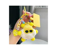 (White and yellow hat, Small briquettes without buckle) Imitation Rex Rabbit Fur Small Coal Ball Elf Car Keychain Pendant Plush Doll Bag Charm