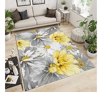 White and Yellow Vintage Flowers Kids Rugs, Grey Floral Print Large Bedroom Carpet, Protect Flooring from Scratches and Damages for Decor Teen Boys Room Floor Lounge Nursery, 4ft x 5ft
