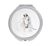 White Andalusian Horse Portrait Painted in Watercolor Folding Make Up Mirror, Compact 2X/1X Magnification Mirror, Women Portable Travel Makeup Mirror 2.4 x 2.4 inch