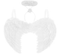 White Angel Wings and Halo Womens Halloween Costumes - Adult Angel Costume Women Fancy Dress - White Feather Wings and Halo Headband for Kids Christmas Fairy Fancy Dress Accessories