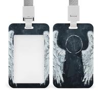 White Angel Wings Badge Holder with Lanyard - Waterproof Hard Plastic ID Card Holder Professional Name Tag Vertical ID Card Name Badge for Office Nurse Doctor Teacher