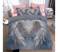 White Angel Wings Bedding 3 Piece Duvet Cover Set Double Size,Dreamy Abstract Feathers Abstract Soft Microfiber Comforter Cover with Zipper Closure & Pillowcases, Wrinkle & Fade Resistant Quilt Cover
