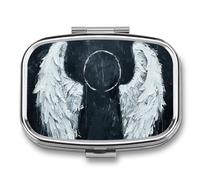 White Angel Wings Pill Box 2 Compartment - Small Metal Medicine Organizer Portable Pill Case for Purse Pocket Travel Vitamin Organizer for Men Women, BPA-Free