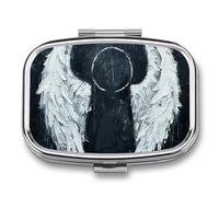 White Angel Wings Pill Box 2 Compartments Portable Travel Pill Case Mini Medicine Organizer for Pocket Purse Metal Waterproof Medicine Container Holder Vitamin Fish Oil