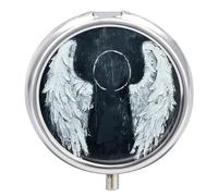 White Angel Wings Pill Box Medicine Pill Organizer 3 Compartment Daily Pill Case Small Pill Container Round Pill Holder Travel Pill Box Metal Pill Case for Purse Pocket