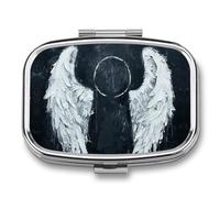 White Angel Wings Pill Box with 2 Compartments Portable Metal Medicine Organizer for Pocket Purse and Travel Compact Pill Case and Fish Oil Vitamins Supplements