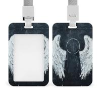 White Angel Wings Sliding Id Badge Holder Heavy Duty Waterproof Badge Clip Plastic Key Card Work Holder Case Vertical Sleeve Pocket for Teacher Student