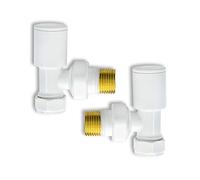 White Angled Radiator Valve Set with Lockshield for Heated Towel Rails