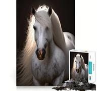 White Animal Horse Jigsaw Puzzle 1000 Piece Creative Skill Toy Clean Cut Sturdy Components Travel-friendly Brain Game Gift (38x52cm)