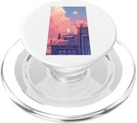 White Anime Cat on Rooftop at Sunset with Pink Clouds PopSockets PopGrip for MagSafe