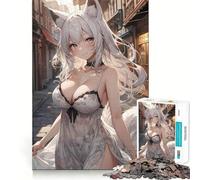 White Anime Fox Girl 1000 Piece Jigsaw Puzzles for Teenagers Recall Fun Play Tight Interlock No Gaps Family Fun Night Activity (38x52cm)