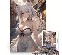 White Anime Fox Girl 1000 Pieces Puzzles for Adults Clear Thinking Stress Relief Fun Precise Edges Lovely Gift (38x52cm)