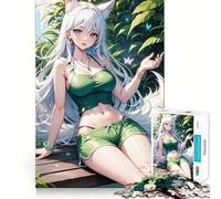 White Anime Fox Girl Adult Jigsaw Puzzles1000 Pieces Brain Game Gift High Precision Die Cut Relaxing Indoor Group Activity (38x52cm)