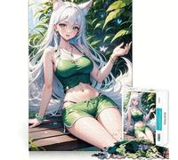 White Anime Fox Girl Jigsaw for Adults1000 Pieces Brain Focus Game Precision Cut Smooth Edges Amusing Challenge for Waiting Time (50x75cm)