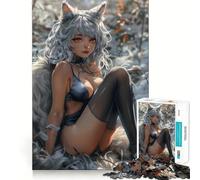 White Anime Fox Girl Jigsaw Puzzle1000 Pieces Mind Train Fun Clean Cut Sturdy Components Captivating Leisure for Cozy Indoors (38x26cm)