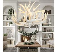 White Antler Chandelier with 6 Lights, Resin Antler Chandelier with 6 E12 lampholders, Retro Style Antler Chandelier