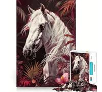 White Arabian Horse Adult Jigsaw Puzzles1000 Pieces Brain Game Gift High Precision Die Cut Relaxing Indoor Group Activity (38x52cm)