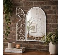 White Arched Window Mirror with Opening Shutters 50cm Metal Frame