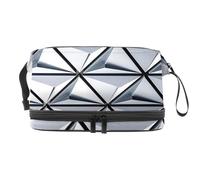 White Architectural Structure Double Layer Cosmetic Bag for Women and Girls, Travel Toiletry Bag Makeup Handy Pouch Organiser Bag with Brush Compartment