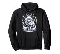 White Arctic Fox Snowflakes Under Winter Night Sky Pullover Hoodie
