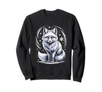 White Arctic Fox Snowflakes Under Winter Night Sky Sweatshirt