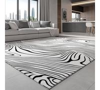 White Area Rug for Living Room 160 x 230 cm, Machine Washable Rug for Living Room, Bedroom, Non Slip Soft Carpet Minimalism Abstraction Lines Home