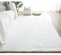 White Area Rug, Ultra Soft Natural Faux Rabbit Fur Rug, Plain Silky Non-Shed Super Soft Smooth Area Mat, Luxury Fluffy Carpet Rugs for Living Room, Bedroom, Bed Side,200 x 200 cm