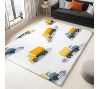 White Area Rugs Cartoon Style Engineering Vehicles Carpet, Washable Low Pile Rug, Soft Non-Slip Easy Care Carpet for Living Room Bedroom Indoor Home Decor, 80 x 150 cm