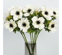 White Artificial Anemone Flowers 21.6" Faux Flowers Silk Flowers with Stems Realistic Fake Flowers for Decoration Faux Anemone Artificial Flowers Bulk for Vase Centerpieces Home Wedding Bouquet
