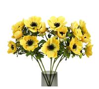 White Artificial Anemone Flowers 21.6" Faux Flowers Silk Flowers with Stems Realistic Fake Flowers for Decoration Faux Anemone Artificial Flowers Bulk fo Home Wedding Bouquet 3pack (Yellow)