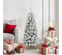 White Artificial Christmas Tree, Pre-Lit with 150 Warm White LEDs, 120 cm (4 ft) Tall, Snow Flocked PVC & PE Tips, Modern Slim Design with Foldable Stand for Indoor/Sheltered Outdoor Use