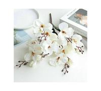 (White) Artificial Magnolia Silk Flower Real Touch Bunch Bride Party Garden Wedding Home