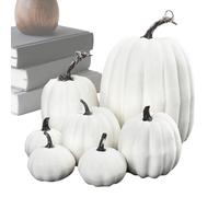 White Artificial Pumpkins | Various Size Foam Pumpkins for Halloween Thanksgiving Harvest | 7 Pieces Festive Table Decoration for Autumn Thanksgiving Centerpiece