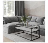 (White Ash) Glass Display Top Coffee Table with Steel Frame Reversible Wooden Storage Shelf