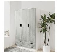 (White & Ash Grey) 3 Door 4 Drawer Wardrobe Storage Shelf Hanging Bedroom Modern Furniture
