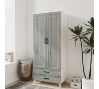 (White & Ash Grey) DEVON 180cm Modern Wardrobe 2 Door 2 Drawer Bedroom Storage with Hanging Rail
