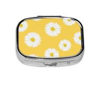 White Aster Daisy Yellow,Meta Pill Box 2 Compartment Medicine Case,Portable Organizer,Rectangle Meta Portable Organizer Pill Box 2352 Compartment Medicine Case