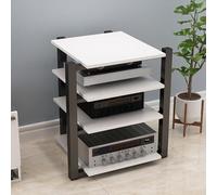 White AV Cabinet - 90cm Stereo Media Stand Audio Rack for Record Player Home Theater Component Tower Modern Furniture for Living Room & Office Storage Solutions