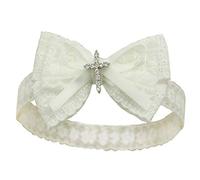 White Baby Bow Headband for Baptism Christening Satin Lace Hair Band with Cross for Toddler - white - 0-6 Months