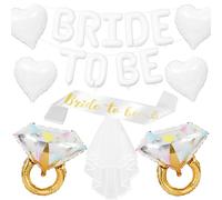 White Bachelorette Party Decorations, White Bride to Be Banner Heart Balloons with Diamond Ring Foil Balloon, Gold Bride to Be Sash&Veil for Bachelorette Engagement Gift Bridal Shower Party Supplies