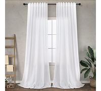 White Back Tab Curtains 96 Inches Long for Bedroom 2 Panels Rod Pocket Drapes Lightweight Semi Sheer Light Filtering Floor Length Curtain for Living Room Dining Simple Crisp French Country Decor 52x96