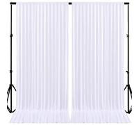 White Backdrop Curtain for Weddings Parties Baby Shower Drape Backdrop for Photo Booth Engagement Party Bridal Shower 5ft x 10ft,2 Pack