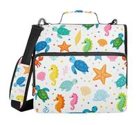 White Background Colorful Sea Creature 1.5-Inch 3-Ringing Zipper Binder with Shoulder Strap & Handle Easy to Carry Portable Home Travel Storage Bag for Middle Student